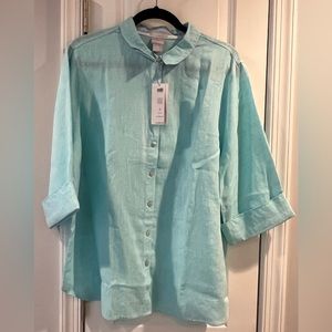 Chicos No Iron Blouse Blue Size 3 NWT